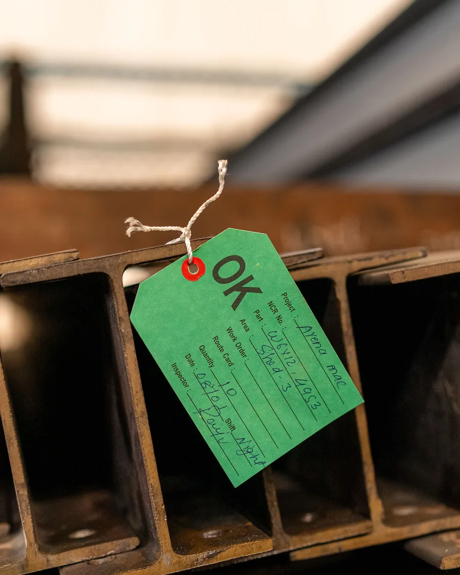 Approved inspection tag showing lot, quantity, date and inspector